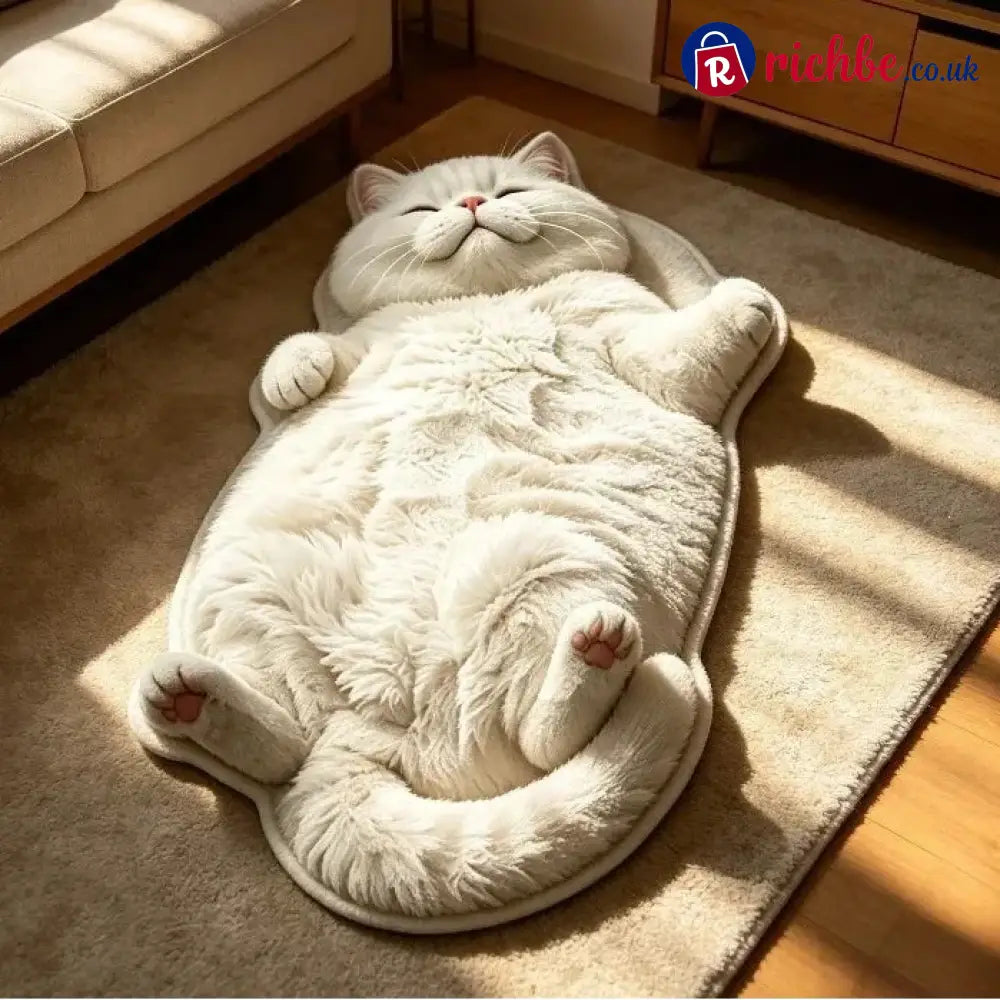 Chubby Tabby Cat Shaped Rug 🐱🤎 - White / M: 16’’ × 24’’