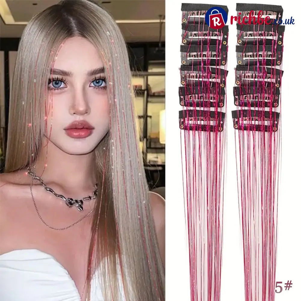 ✨Clip-in Tinsel Hair Extensions(A set of 10pieces) - 🍇 Berry Magenta