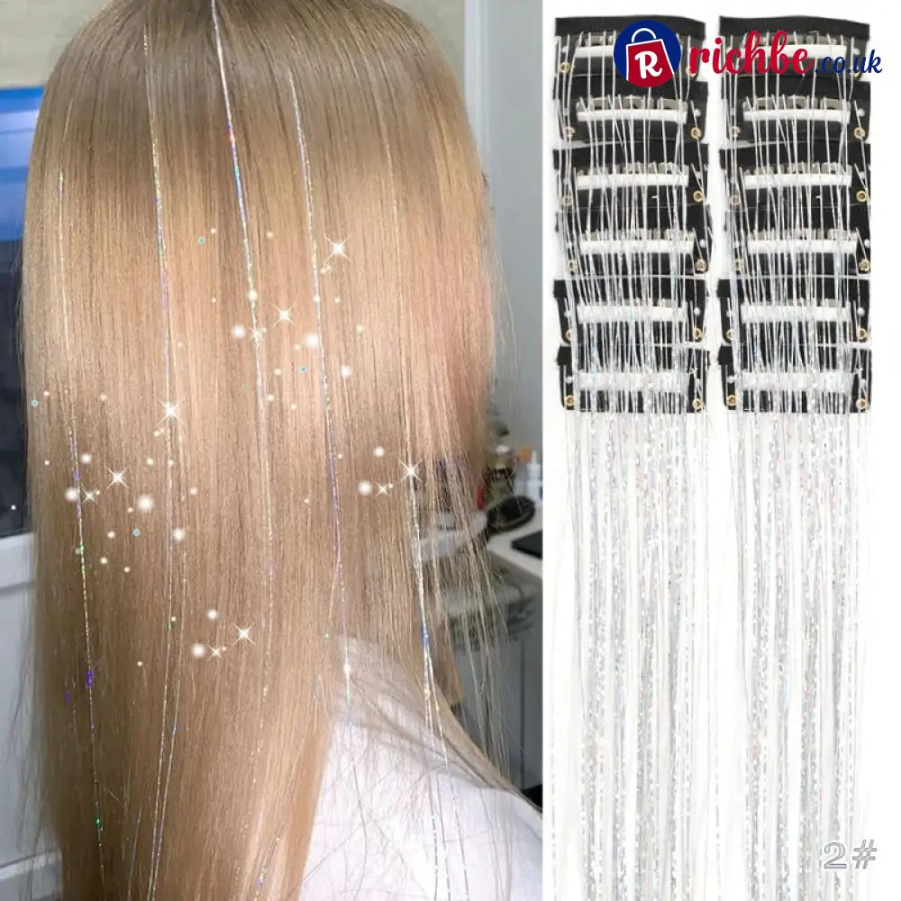 ✨Clip-in Tinsel Hair Extensions(A set of 10pieces) - ✨ Holographic Silver