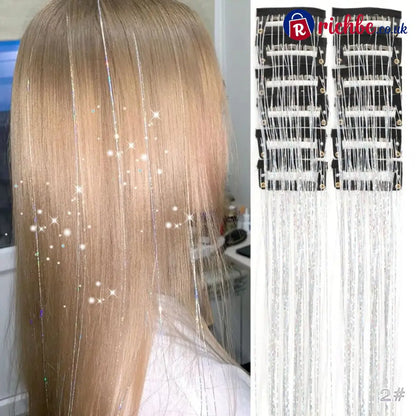 ✨Clip-in Tinsel Hair Extensions(A set of 10pieces) - ✨ Holographic Silver