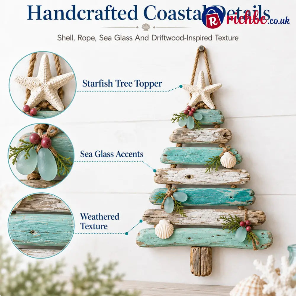 🌊🎄 Coastal Christmas Driftwood Tree – Lighted Beach House Wall Decor
