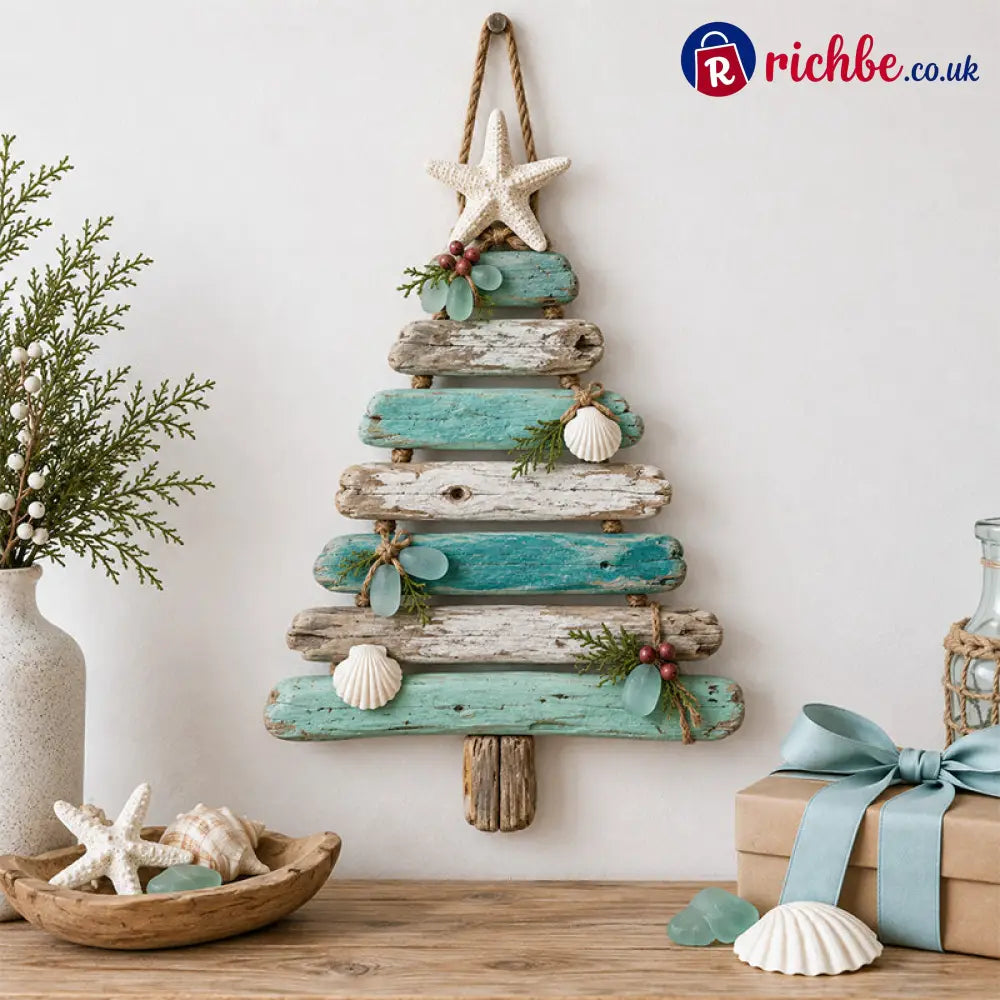 🌊🎄 Coastal Christmas Driftwood Tree – Lighted Beach House Wall Decor - Classic Style (No Light)