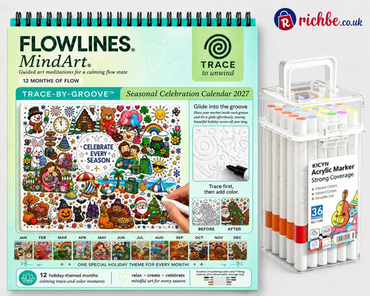 🔥🎨Color The Year 2027: Trace-By-Groove Creative Calendar📅| Seasonal Guided Coloring Wall Calendar With Markers - All