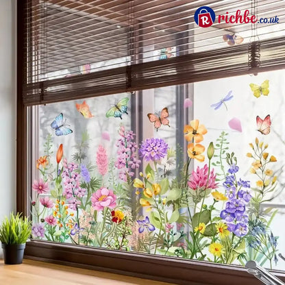 💐Colorful Floral Bouquet Window Sticker🖼️(Cut to size freely) - B-Flowers & Butterflies