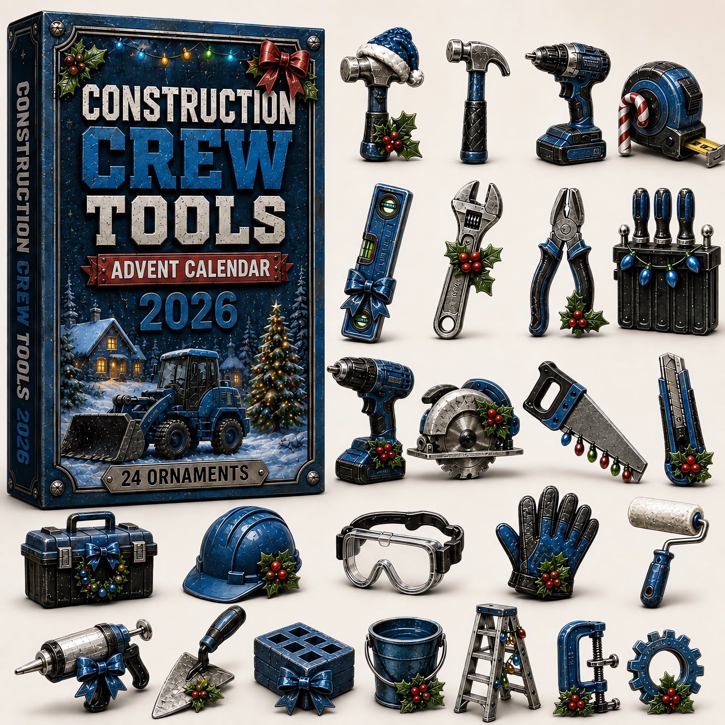 🔥Last 50 pcs✨Construction Crew Tools Advent Calendar 2026 - 24-Day Festive Countdown, Acrylic Charms Blind Box