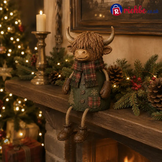 Cozy Christmas Highland Cow Shelf Sitter