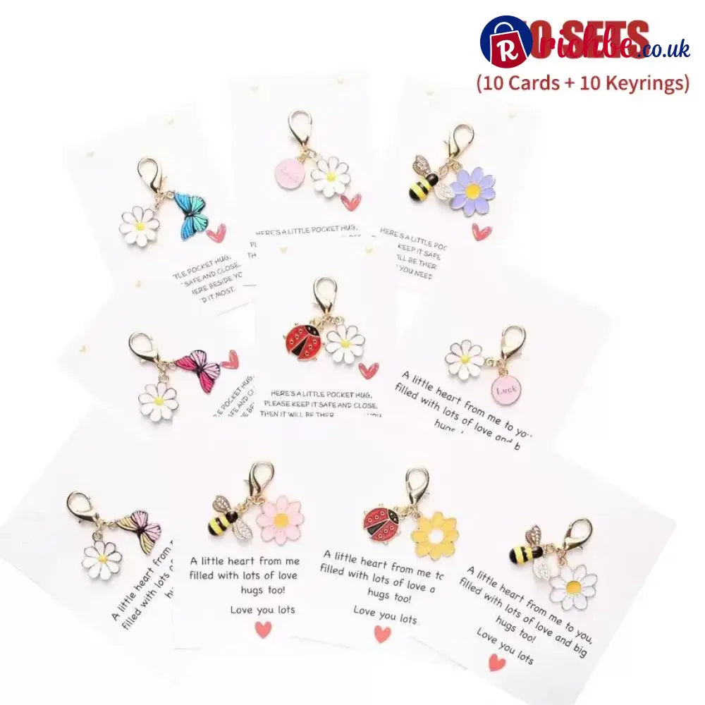 ✨Crafted by Hand-20 Sets Hug Favors(🦋Butterfly Ladybird Flower Bee) - 🎁10 Sets(10 Card + 10 keyring) / ⚡Super fast
