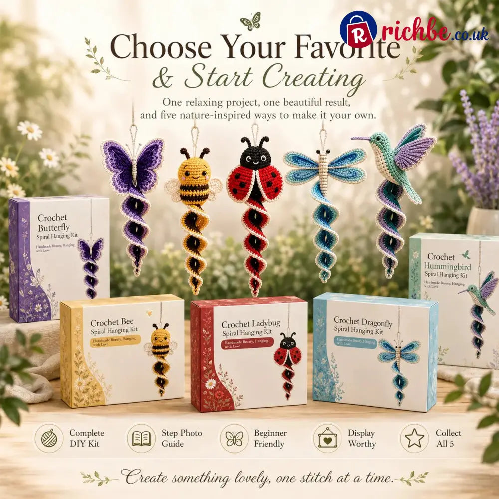 🦋🧶Crochet Spiral Hanging Kit – Beginner-Friendly DIY Garden Animal Decor 🍃 - £10 - £19.99