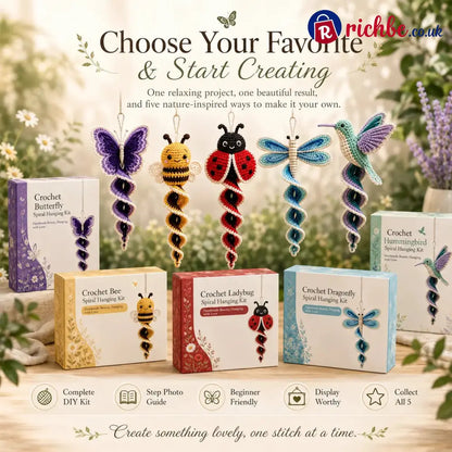 🦋🧶Crochet Spiral Hanging Kit – Beginner-Friendly DIY Garden Animal Decor 🍃 - £10 - £19.99