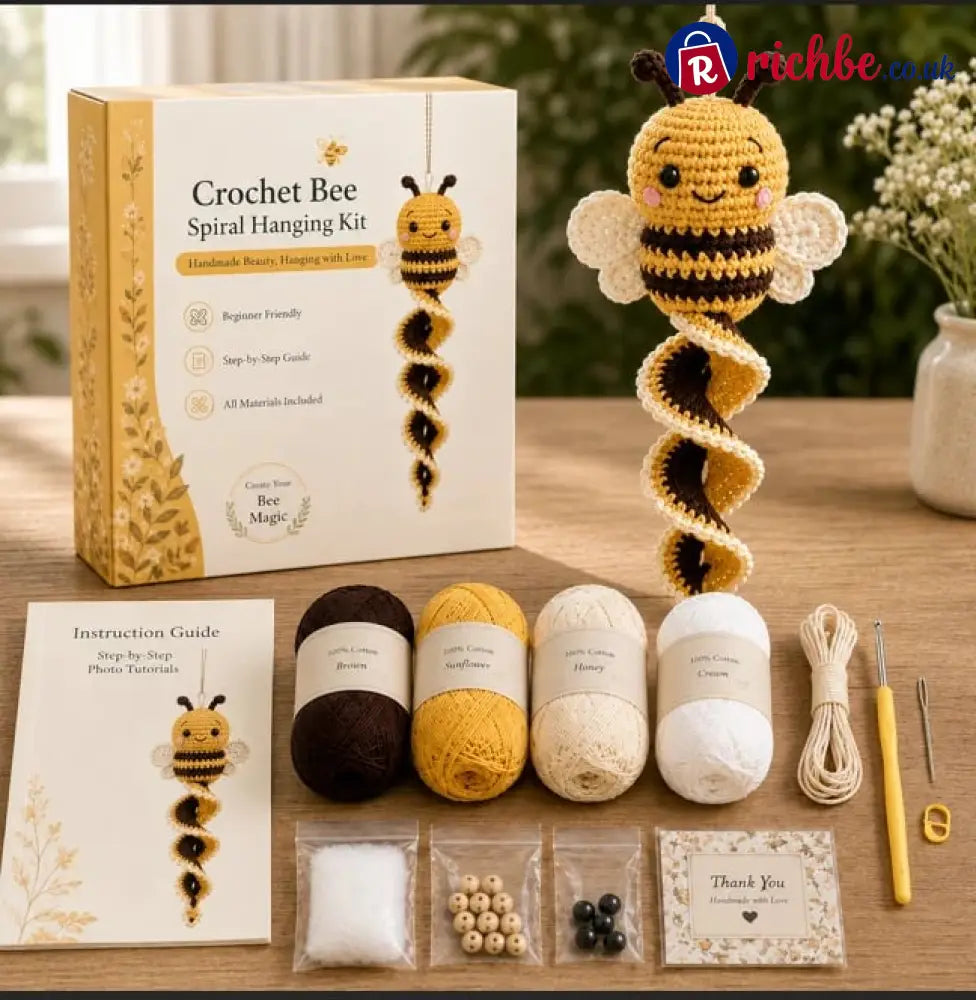 🦋🧶Crochet Spiral Hanging Kit – Beginner-Friendly DIY Garden Animal Decor 🍃 - Bee Buzz 🐝💛 - £10 - £19.99