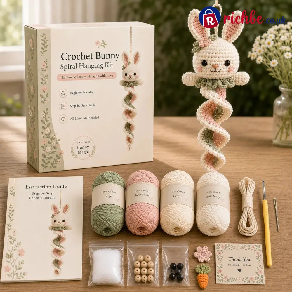 🦋🧶Crochet Spiral Hanging Kit – Beginner-Friendly DIY Garden Animal Decor 🍃 - Bunny Blossom 🐰🌷 - £10 - £19.99