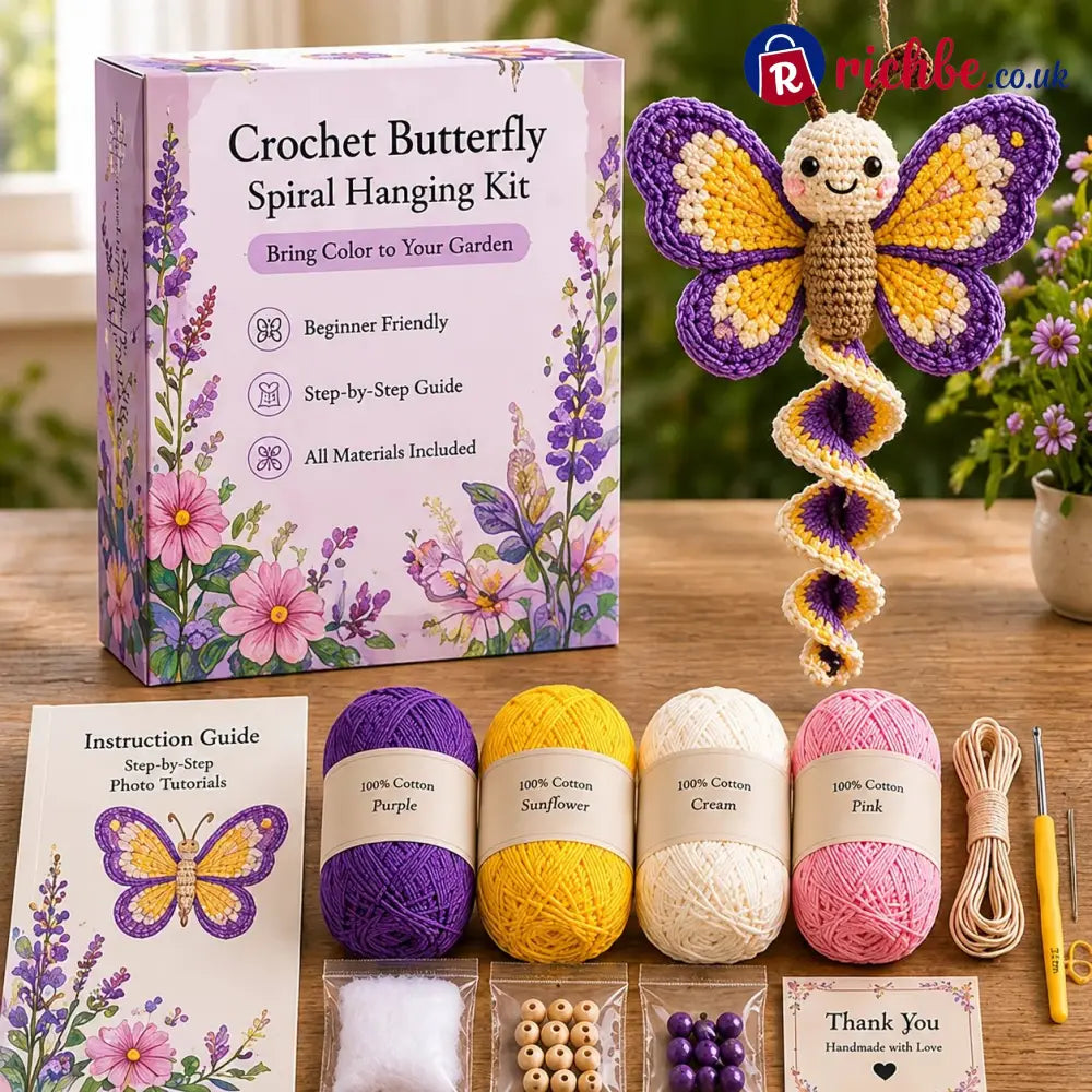 🦋🧶Crochet Spiral Hanging Kit – Beginner-Friendly DIY Garden Animal Decor 🍃 - Garden Butterfly 🦋🌸 - £10 - £19.99