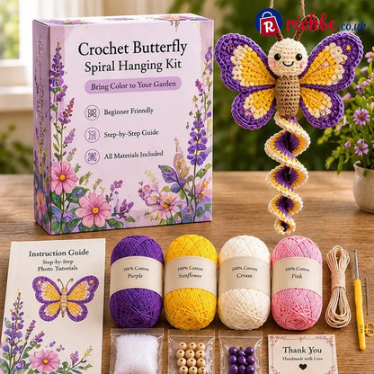 🦋🧶Crochet Spiral Hanging Kit – Beginner-Friendly DIY Garden Animal Decor 🍃 - Garden Butterfly 🦋🌸 - £10 - £19.99