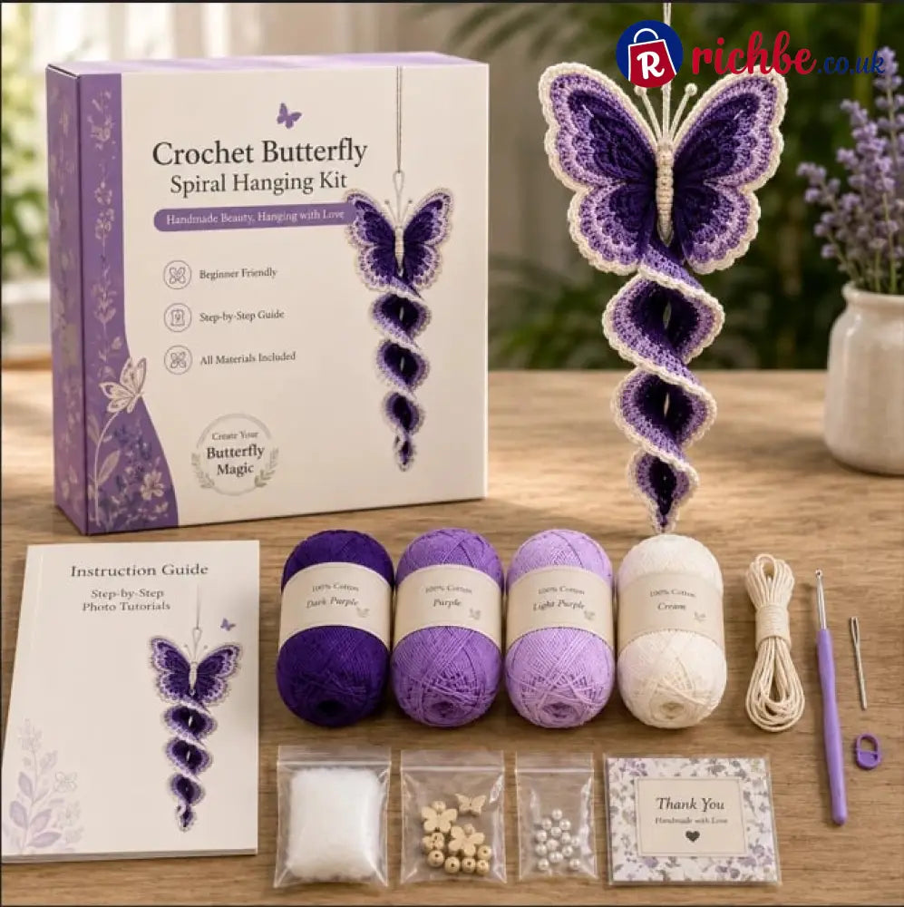 🦋🧶Crochet Spiral Hanging Kit – Beginner-Friendly DIY Garden Animal Decor 🍃 - Butterfly Twist 🦋💜 - £10 - £19.99