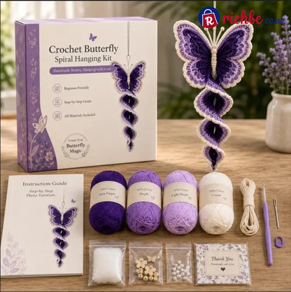 🦋🧶Crochet Spiral Hanging Kit – Beginner-Friendly DIY Garden Animal Decor 🍃 - Butterfly Twist 🦋💜 - £10 - £19.99