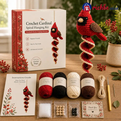 🦋🧶Crochet Spiral Hanging Kit – Beginner-Friendly DIY Garden Animal Decor 🍃 - Cardinal Cheer ❤️🐦 - £10 - £19.99