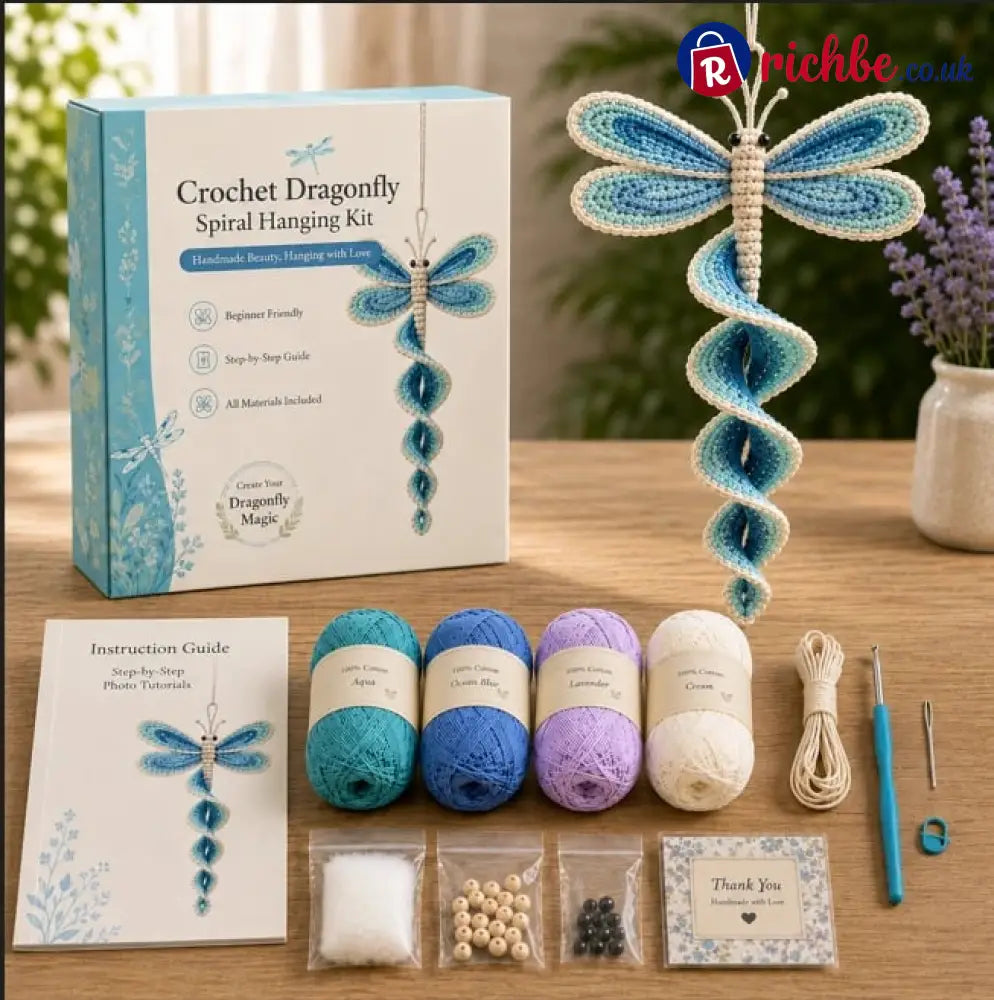🦋🧶Crochet Spiral Hanging Kit – Beginner-Friendly DIY Garden Animal Decor 🍃 - Dragonfly Dream 💙 - £10 - £19.99