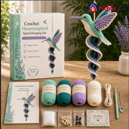 🦋🧶Crochet Spiral Hanging Kit – Beginner-Friendly DIY Garden Animal Decor 🍃 - Hummingbird Charm 🐦💚 - £10 - £19.99