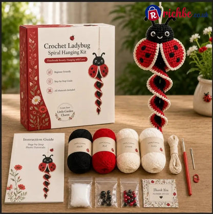 🦋🧶Crochet Spiral Hanging Kit – Beginner-Friendly DIY Garden Animal Decor 🍃 - Ladybug Love 🐞❤️ - £10 - £19.99