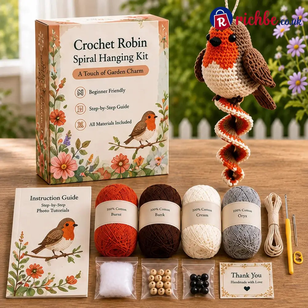 🦋🧶Crochet Spiral Hanging Kit – Beginner-Friendly DIY Garden Animal Decor 🍃 - Robin Charm 🐦🍂 - £10 - £19.99