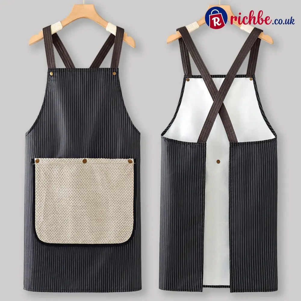 Cross-Back Waterproof Apron with Detachable Hand Towel - Apron with Free Replacement Towel / Black & Brown - Houseware