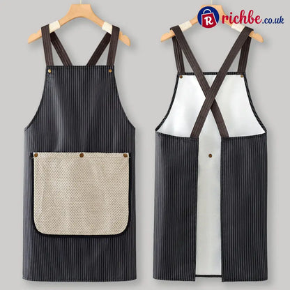 Cross-Back Waterproof Apron with Detachable Hand Towel - Apron with Free Replacement Towel / Black & Brown - Houseware