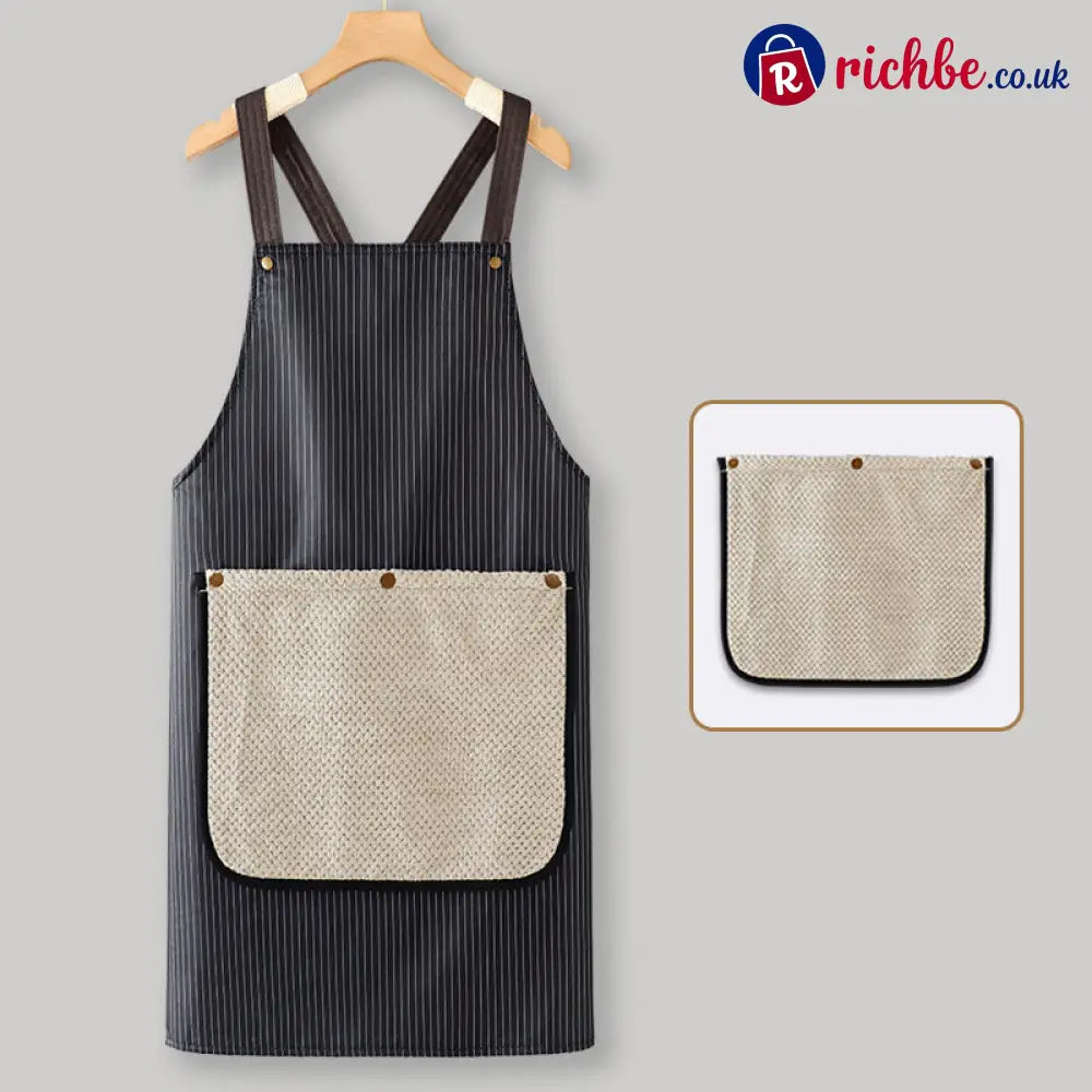 Cross-Back Waterproof Apron with Detachable Hand Towel - Apron with Free Replacement Towel / Black - Houseware & Kitchen