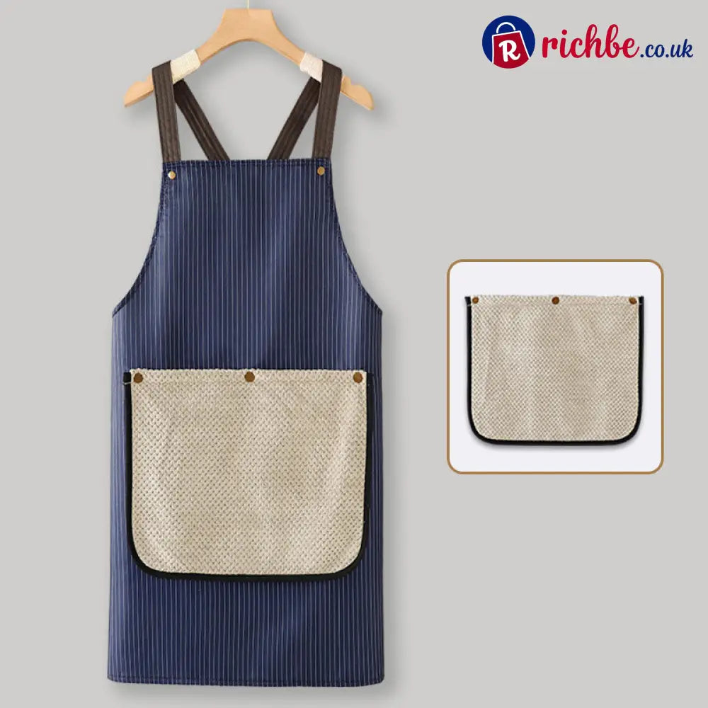 Cross-Back Waterproof Apron with Detachable Hand Towel - Apron with Free Replacement Towel / Blue - Houseware & Kitchen
