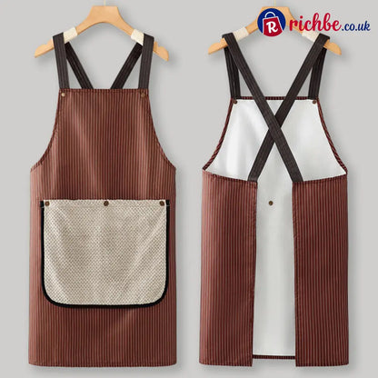 Cross-Back Waterproof Apron with Detachable Hand Towel - Apron with Free Replacement Towel / Brown & Blue - Houseware &