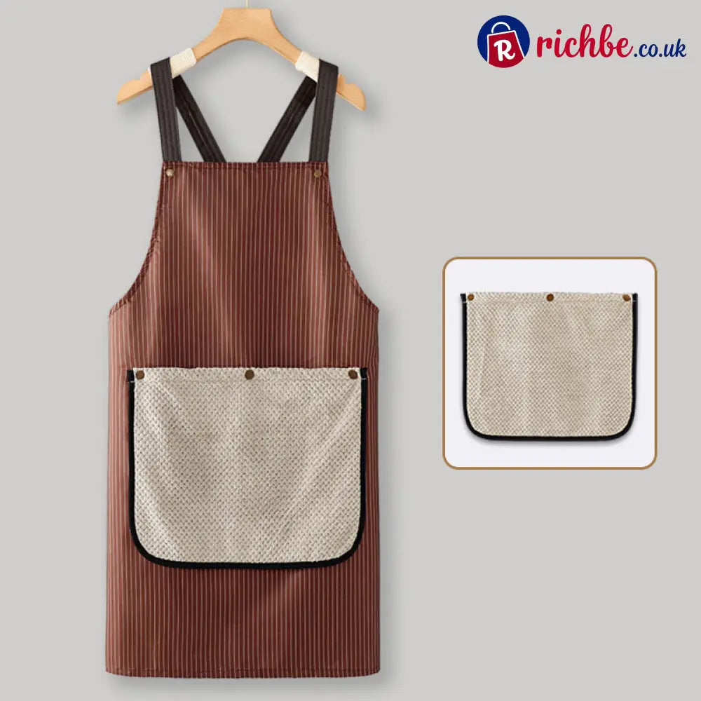 Cross-Back Waterproof Apron with Detachable Hand Towel - Apron with Free Replacement Towel / Brown - Houseware & Kitchen