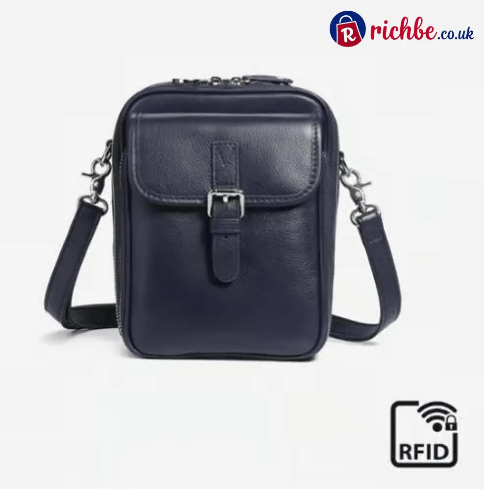🔥 Crossbody Leather RFID Bag - Dark Blue (New Colors)