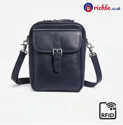 🔥 Crossbody Leather RFID Bag - Dark Blue (New Colors)