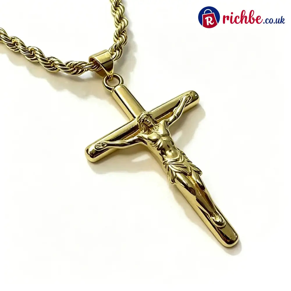 Crucifix Pendant Necklace for Men & Women - Gold / Rope Chain