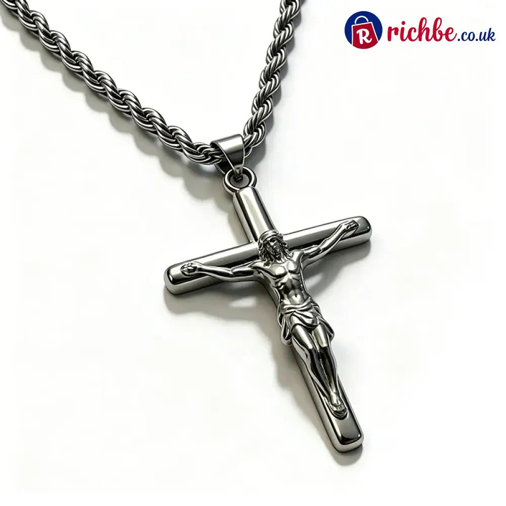 Crucifix Pendant Necklace for Men & Women - Silver / Rope Chain
