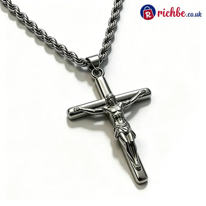 Crucifix Pendant Necklace for Men & Women - Silver / Rope Chain