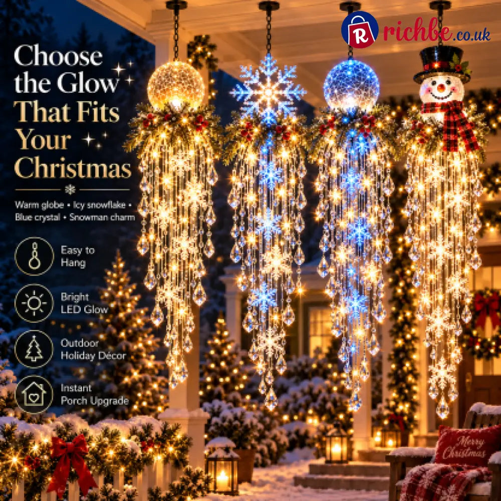 Crystal Cascade Christmas Light™ – Hanging Snowflake & Crystal LED Porch Décor ✨❄️