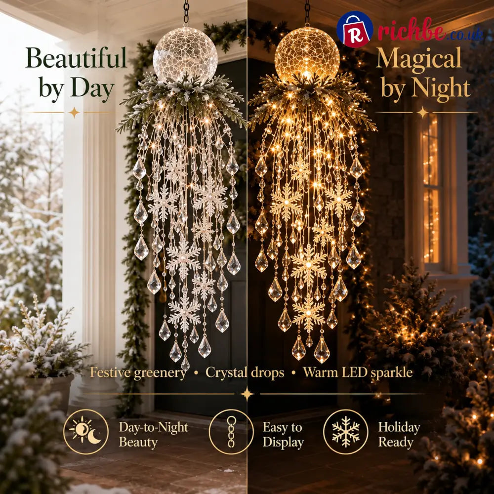 Crystal Cascade Christmas Light™ – Hanging Snowflake & Crystal LED Porch Décor ✨❄️