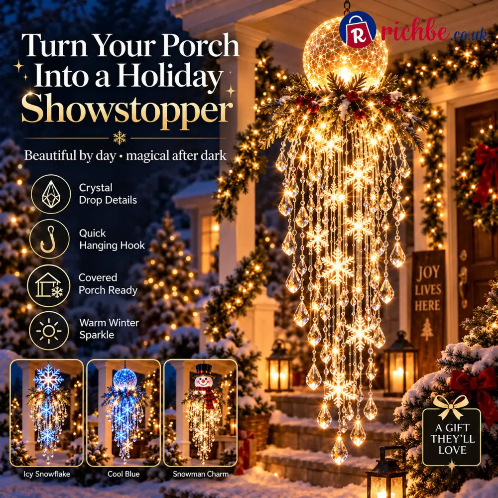 Crystal Cascade Christmas Light™ – Hanging Snowflake & Crystal LED Porch Décor ✨❄️ - Warm Glow Hockey Puck