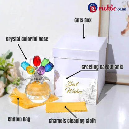 ✨🌹Crystal Colorful Rose Flower Collectible Figurine with Vase