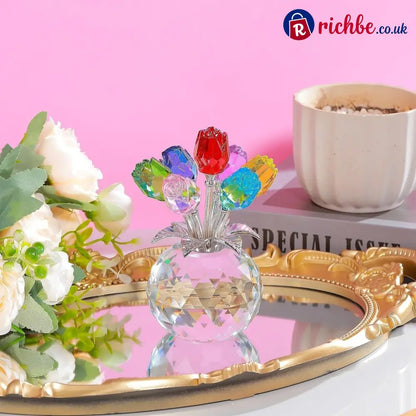 ✨🌹Crystal Colorful Rose Flower Collectible Figurine with Vase