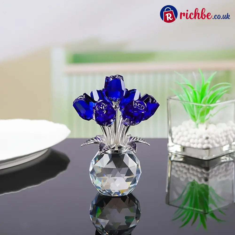 ✨🌹Crystal Colorful Rose Flower Collectible Figurine with Vase - Blue