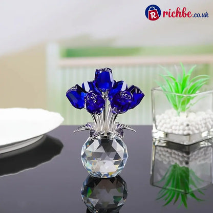 ✨🌹Crystal Colorful Rose Flower Collectible Figurine with Vase - Blue