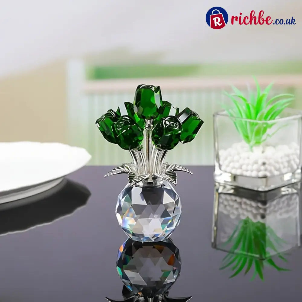 ✨🌹Crystal Colorful Rose Flower Collectible Figurine with Vase - Green