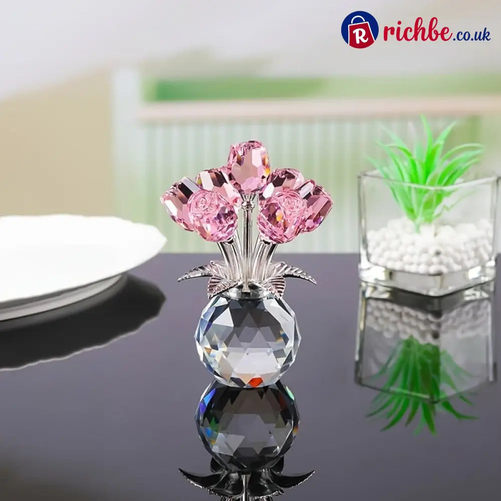 ✨🌹Crystal Colorful Rose Flower Collectible Figurine with Vase - Pink