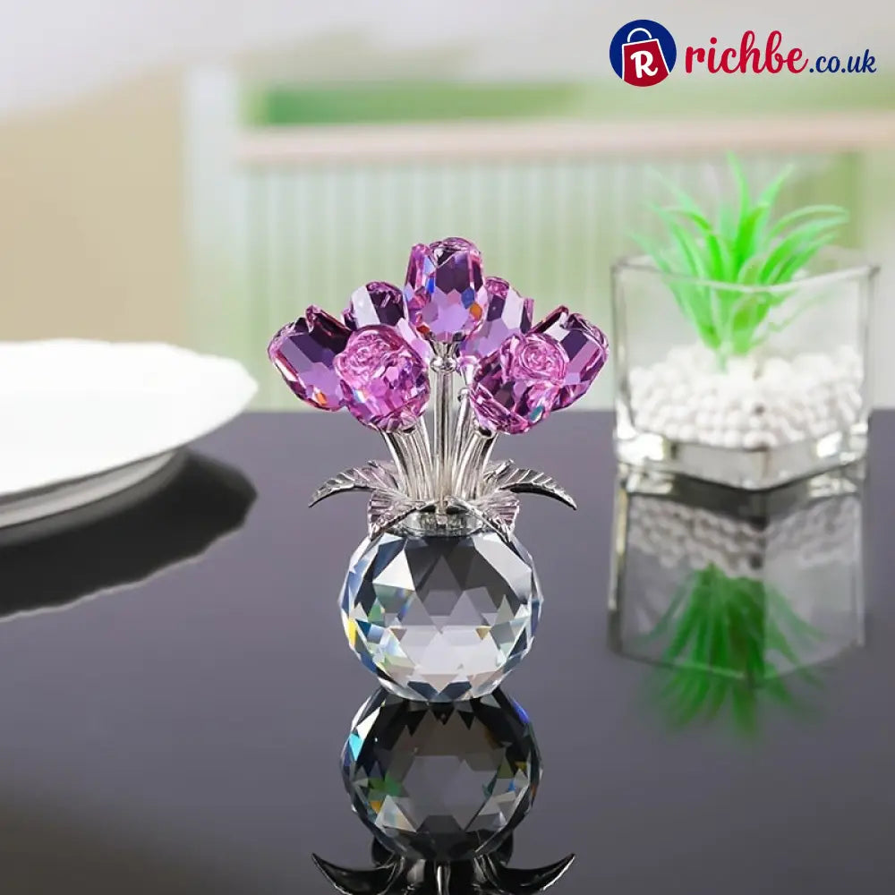 ✨🌹Crystal Colorful Rose Flower Collectible Figurine with Vase - Purple