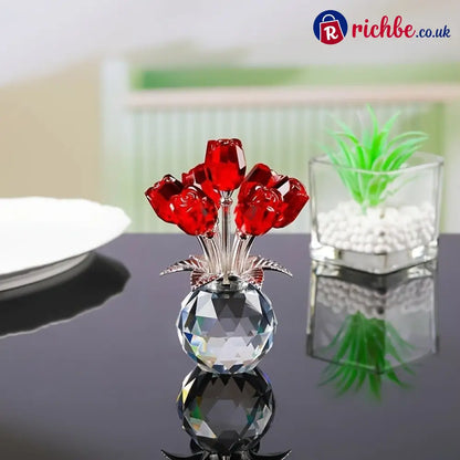✨🌹Crystal Colorful Rose Flower Collectible Figurine with Vase - Red