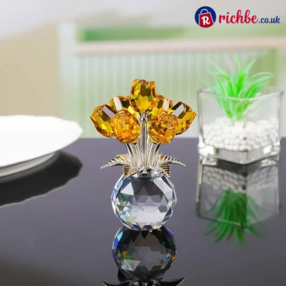 ✨🌹Crystal Colorful Rose Flower Collectible Figurine with Vase - Yellow