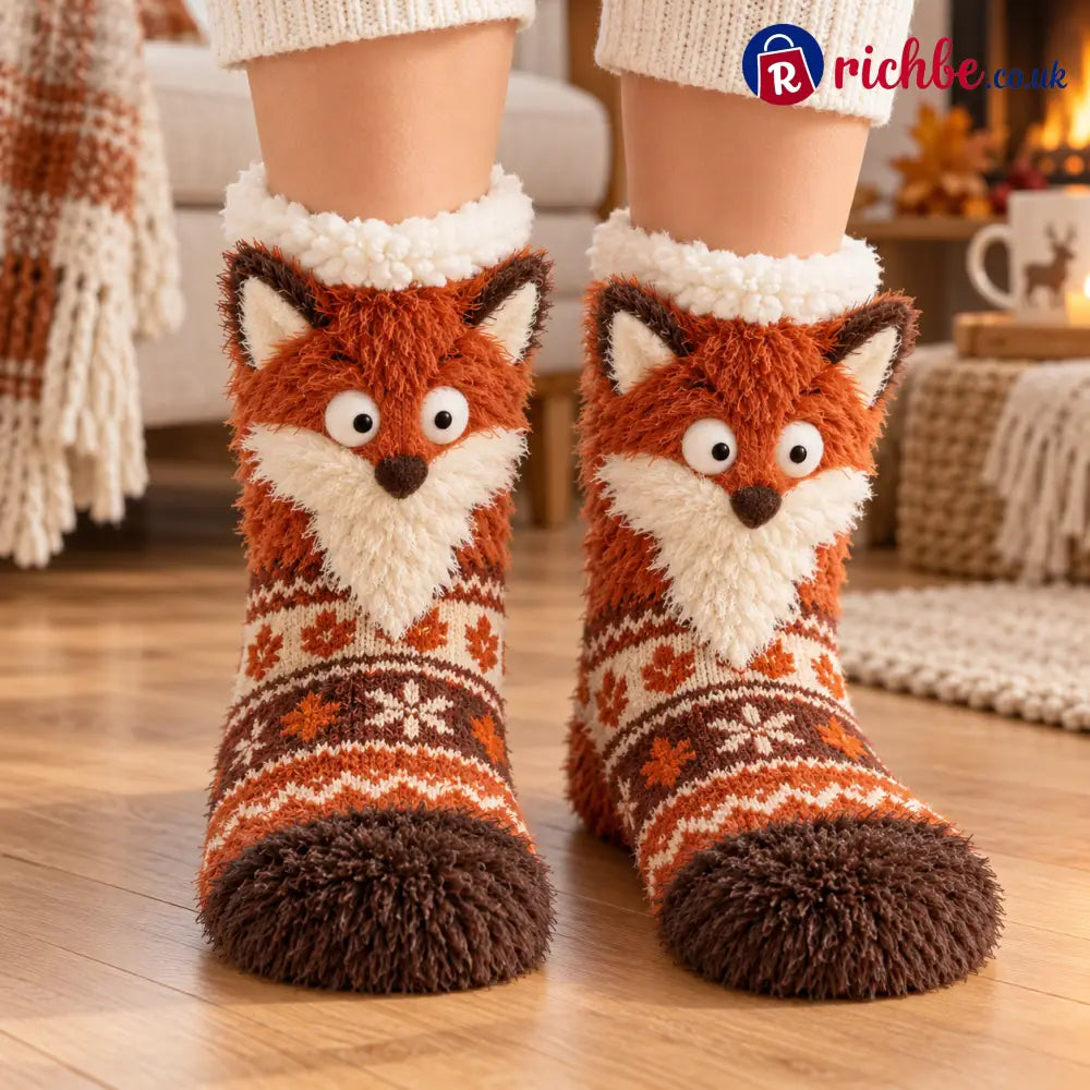 🦊🐦🦦🦉Cute 3D Animal Fuzzy Slipper Socks 🦊🐦🦦🦉 - Fox