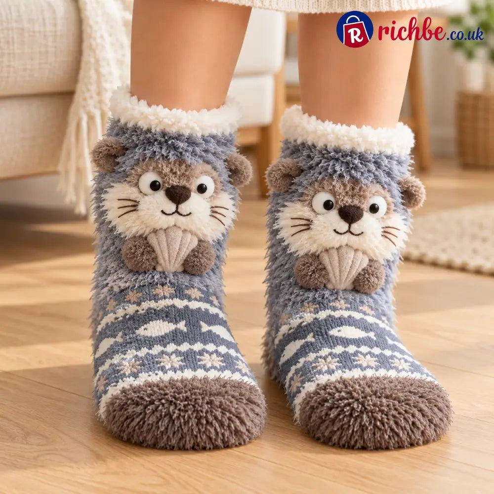 🦊🐦🦦🦉Cute 3D Animal Fuzzy Slipper Socks 🦊🐦🦦🦉 - Otter