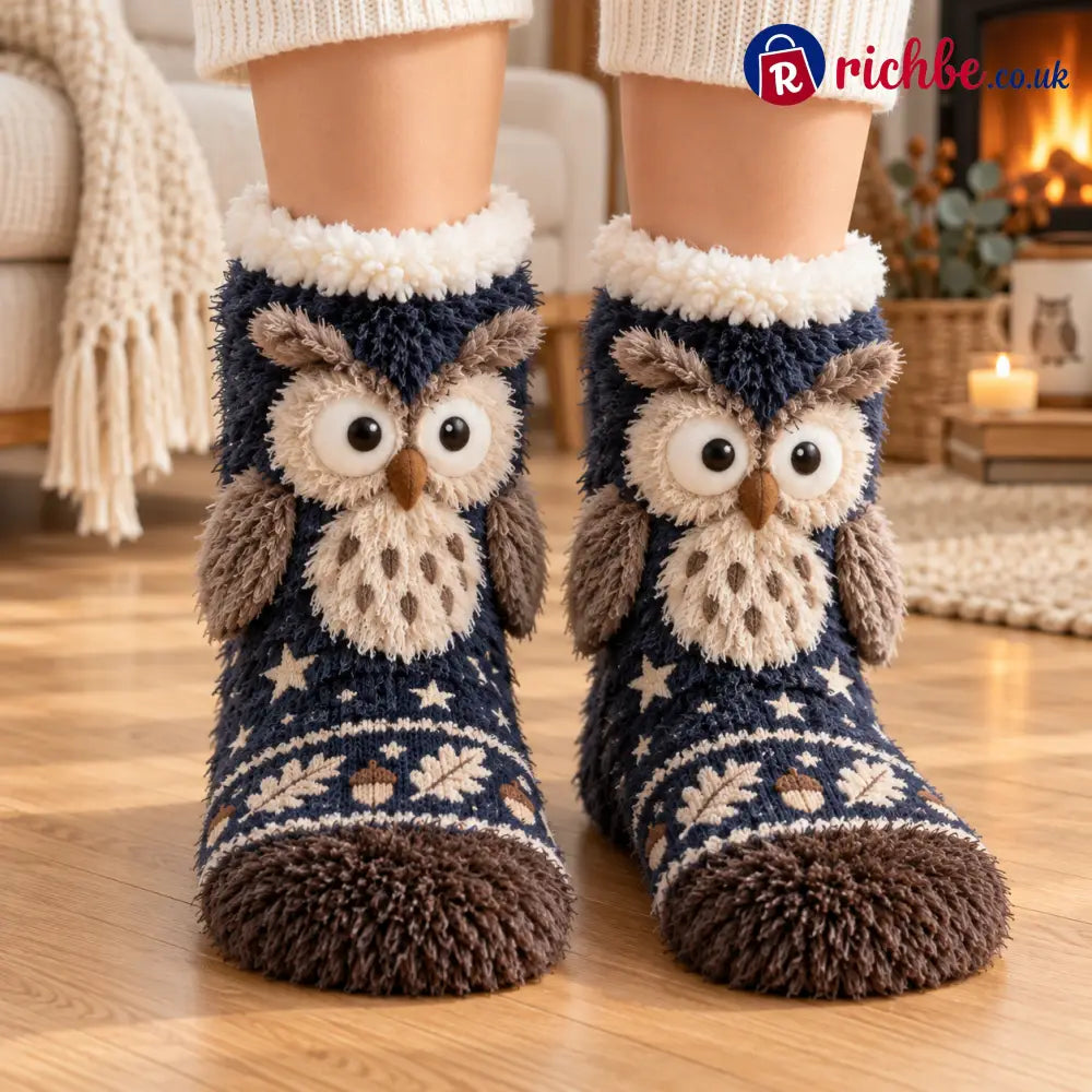 🦊🐦🦦🦉Cute 3D Animal Fuzzy Slipper Socks 🦊🐦🦦🦉 - Owl